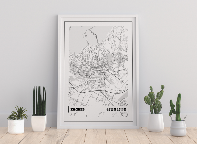 Zagreb Coordinates Map Poster Print Wall Art